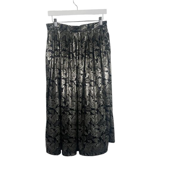 Fundamental Things Vintage Union Made Black Floral Metallic Midi Skirt Womens 12 - Picture 1 of 5